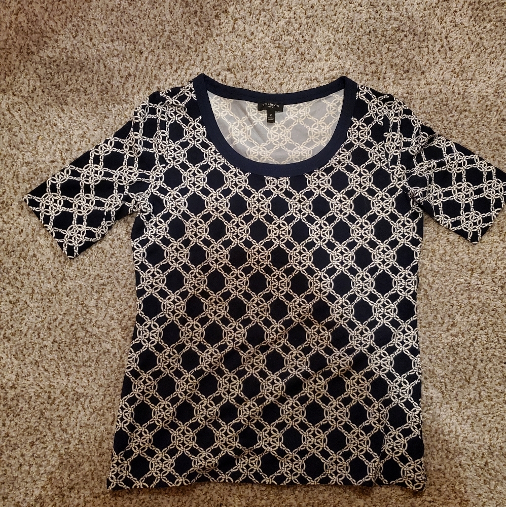 Navy and White Talbots Tee - Petite